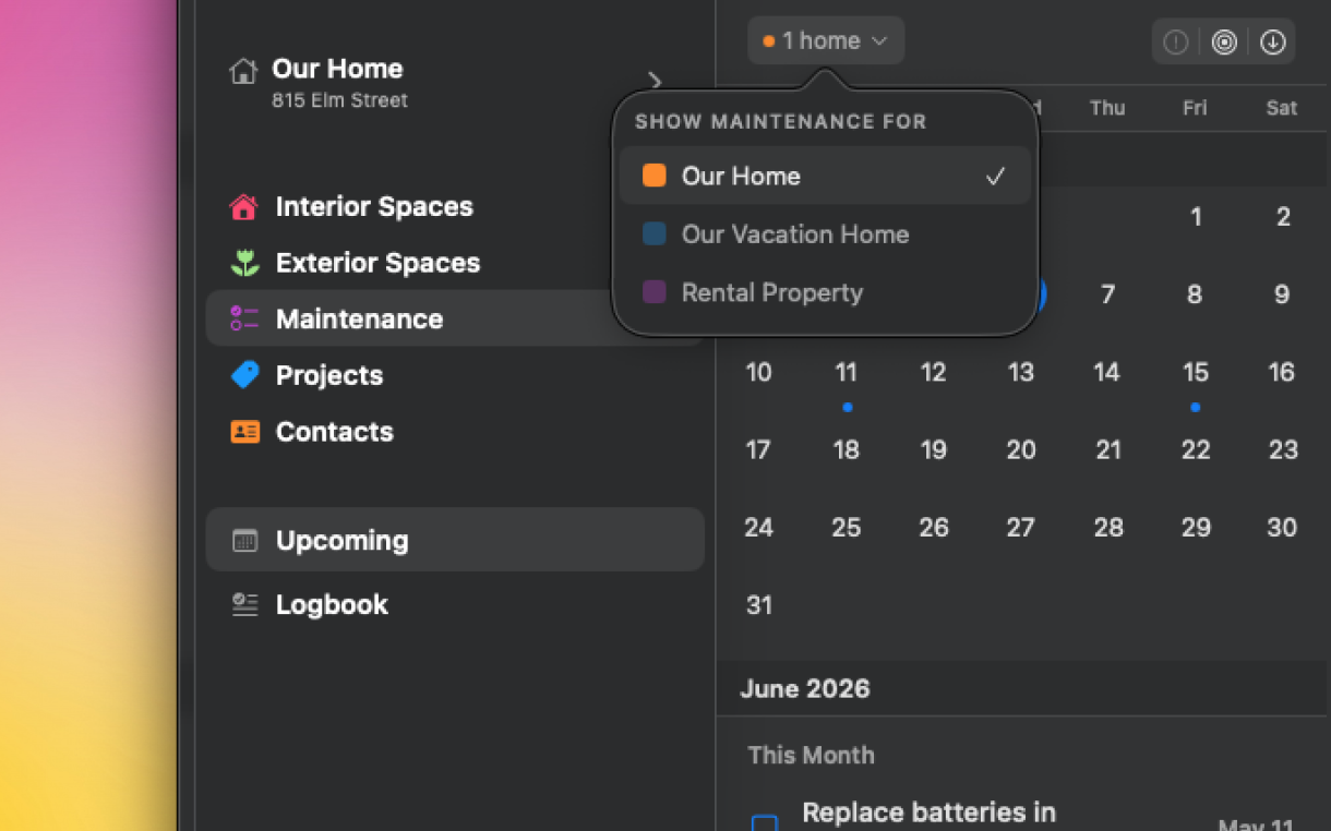 Logbook and warranty tracker view