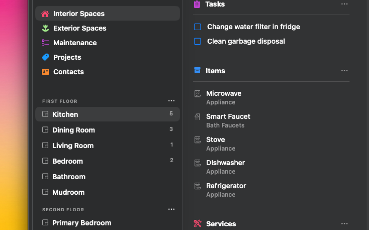 Organization view showing sidebar and room tree